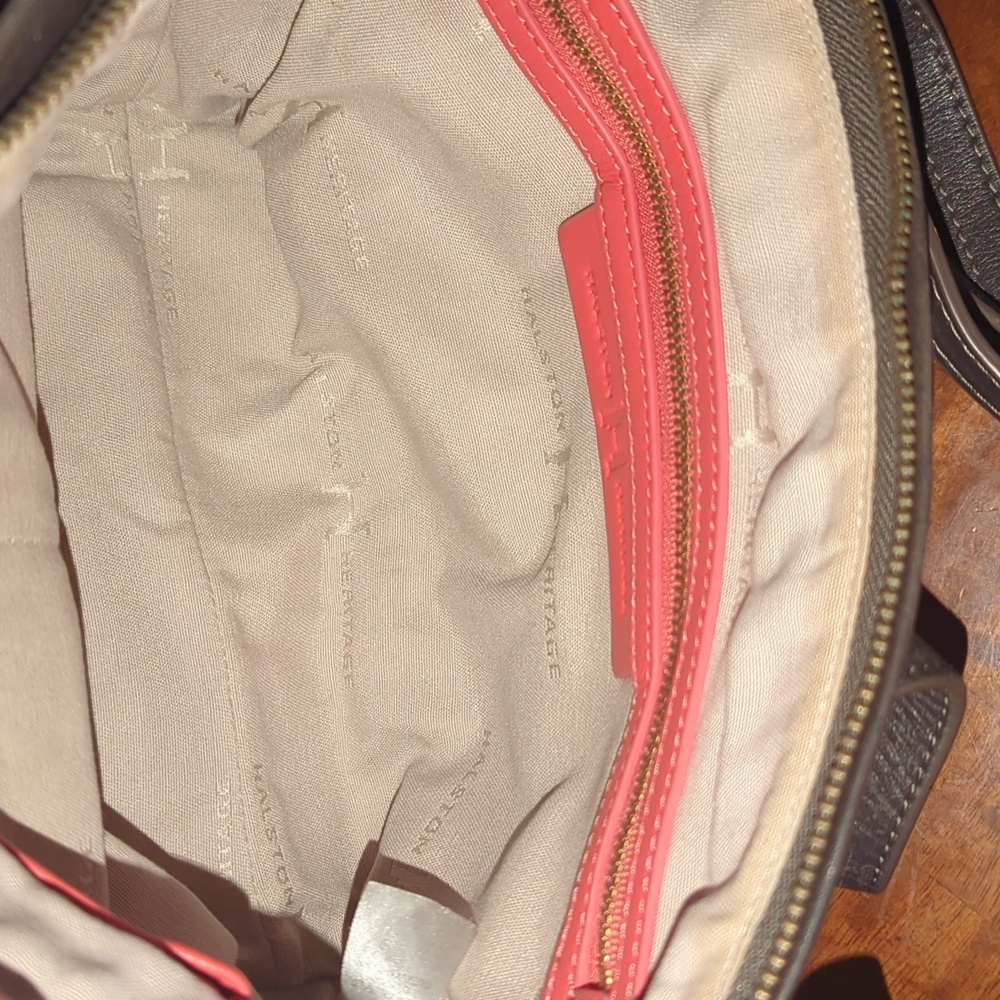 Vintage Halston Heritage Leather Handbag with Crossbody Option Salmon/Brown/Gold - Picture 5 of 6